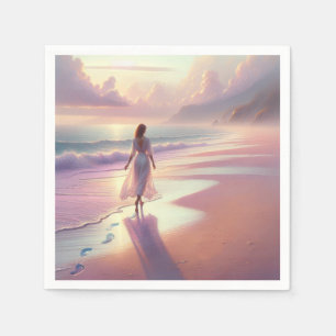 Guardanapo De Papel Mulher bonito deixando pegadas em uma praia