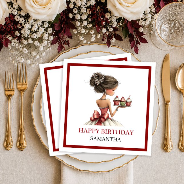 Guardanapo De Papel Mulher Caprichosa Marsala Napkins de Rosto Script (Stylish Whimsical Woman Marsala Script Napkins

)