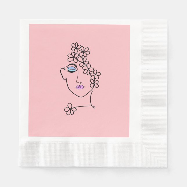Guardanapo De Papel Mulher com Flores de Arte Rosa (Frente)