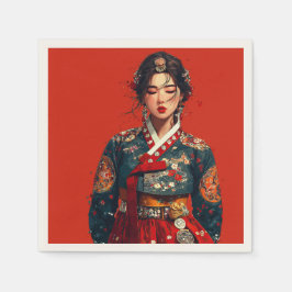 Guardanapo De Papel Mulher Coreana Moderna em Retrato de Hanbok