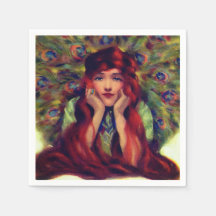 Mulher deco art nouveau penas de pavão elegante