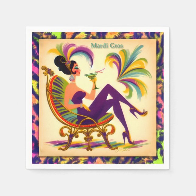 Guardanapo De Papel Mulher do Mardi Gras de Meados do Século com um Ma (Frente)