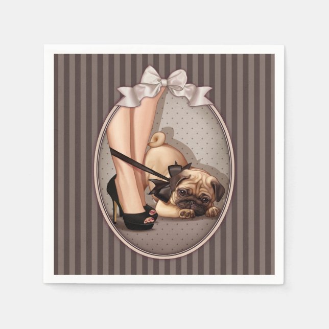 Guardanapo De Papel Mulher e Pug Puppy (Frente)