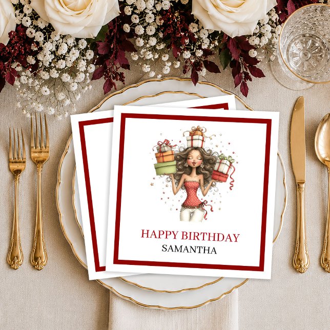 Guardanapo De Papel Mulher Excêntrica Elegante Aniversário Script Verm (Elegant Quirky Woman Deep Red Script Birthday Napkins

)