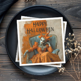 Guardanapo De Papel Mulher Gótica de Halloween Assombrado em Laranja