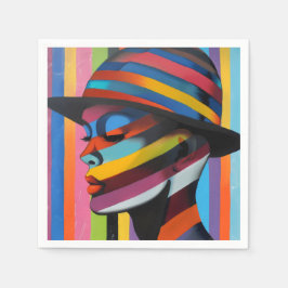 Guardanapo De Papel Mulher no Chapéu Colorido 3 Silhueta em greve