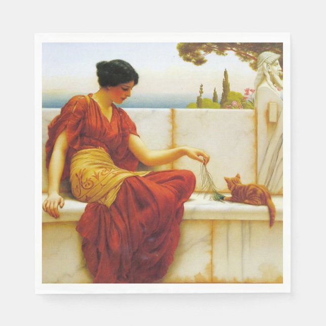 Guardanapo De Papel Mulher Romana Brincando com seu Gato Favorito (Frente)