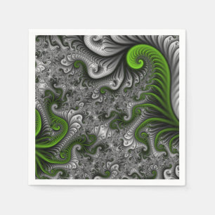 Guardanapo De Papel Mundo Fantasia Verde e Cinza Arte Fractal Abstrata