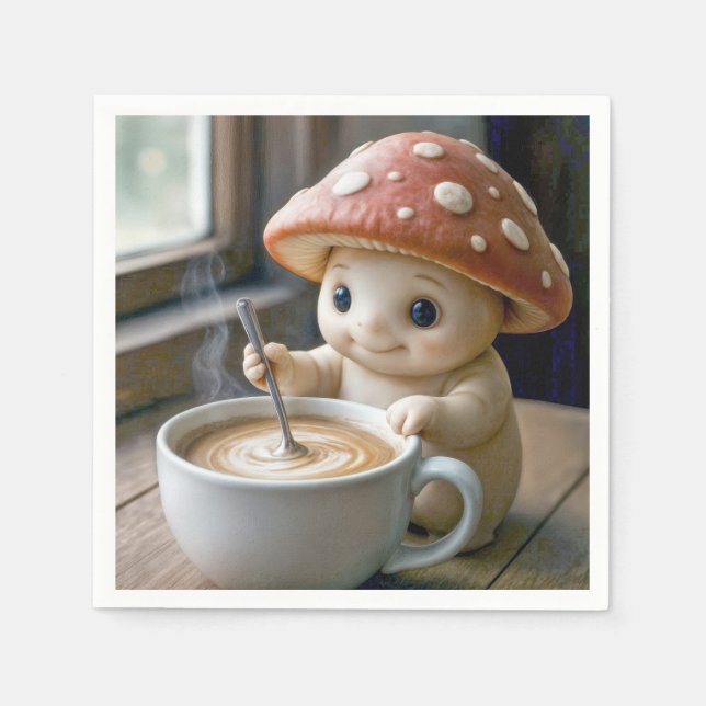 Guardanapo De Papel Mushroom Munchkin Stirring Morning Café (Frente)