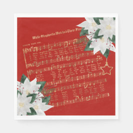 Guardanapo De Papel Música Dourada Poinsettia Branca Hymn Natal