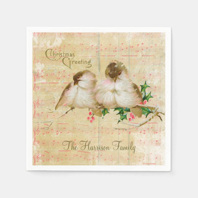 Guardanapo De Papel Música em folha de vindima rosa com natal de linda (Frente)