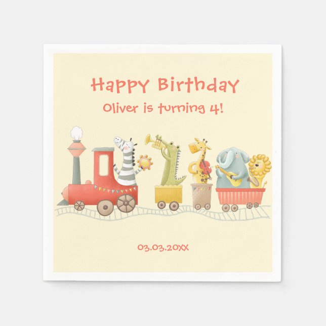 Guardanapo De Papel Musical Animal Train Birthday (Frente)