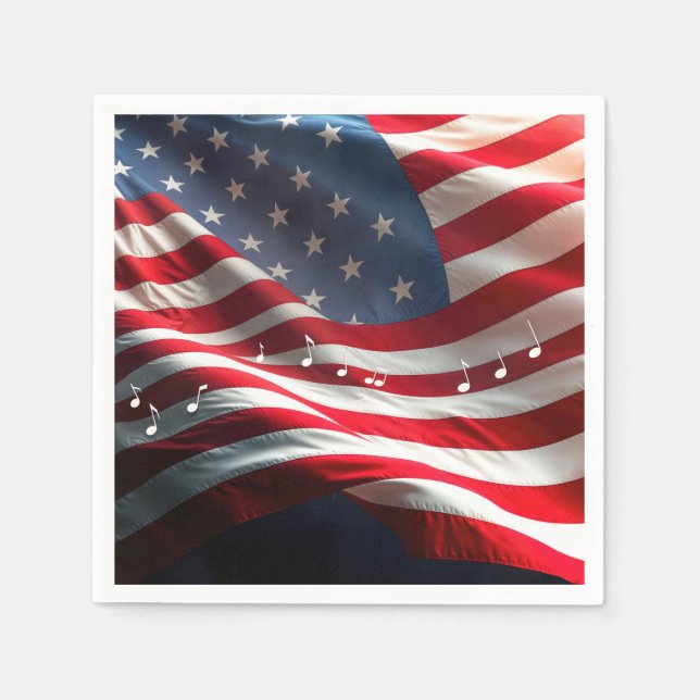 Guardanapo De Papel Musical Notes Floating On an American Flag (Frente)