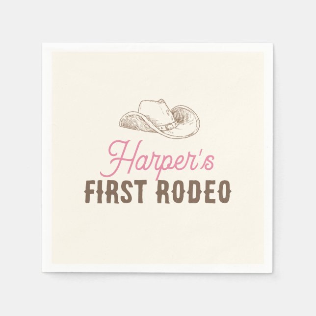 Guardanapo De Papel My First Rodeo Personalized Pink Cowgirl Birthday (Frente)