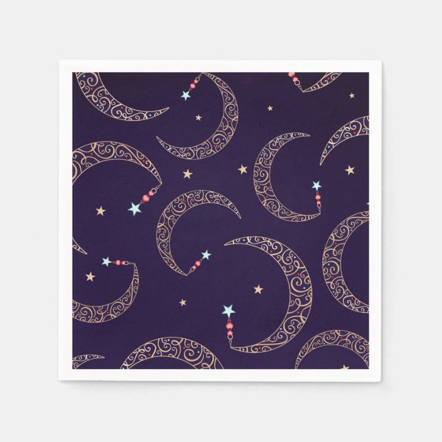 Guardanapo De Papel Mystical Purple Dourado Filigree Moon Celestial (Frente)