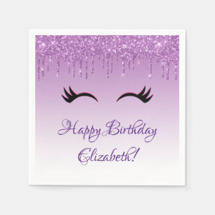 Guardanapo De Papel Na moda Black Eyelashes & Purple Glitter Birday
