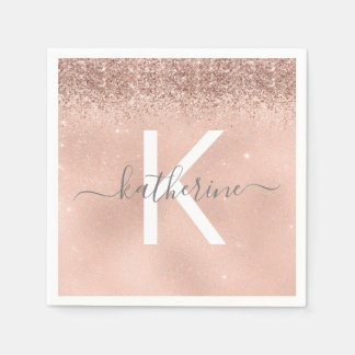 Guardanapo De Papel Na moda Chic Monogramo Rosa Dourada Glitter Aniver