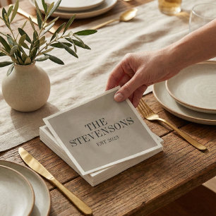Guardanapo De Papel Na moda Classic Family Sobrenome Est Date Taupe