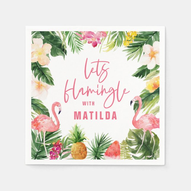 Guardanapo De Papel na moda de flamingo, amarelo-rosa, tropical (Frente)