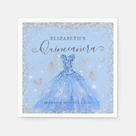 Guardanapo De Papel Na moda Dusty Blue Silver Glitter Quinceañera