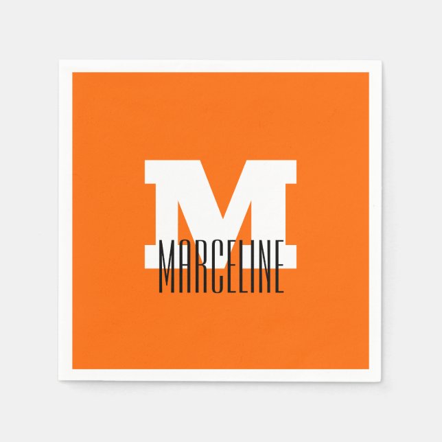 Guardanapo De Papel Na moda Modern Name Inicial | Neon Sunset Orange (Frente)