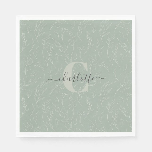 Guardanapo De Papel Na moda Rustic Sage Green Botanical Name (Frente)
