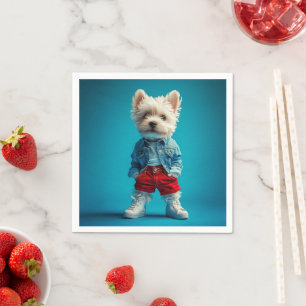 Guardanapo De Papel Na moda Westie Pup em Denim e Sneakers