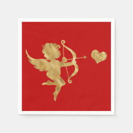 Guardanapo De Papel Namorados Dourado do Coração Vermelho Glam Cupid