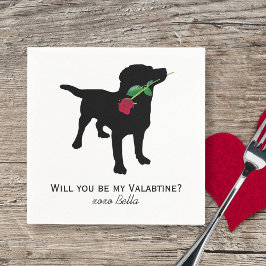 Guardanapo De Papel Namorados Preto Cachorro segurando Rosa vermelha