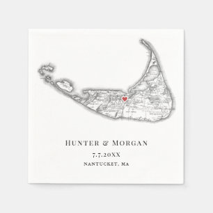 Guardanapo De Papel Nantucket MÃE Map Casamento Negro e Branco Elegant