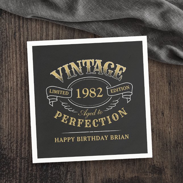 Guardanapo De Papel Nap De Parto Dourado Com Idade Para Perfeição (Black Gold Vintage Aged To Perfection birthday Nap Napkins)