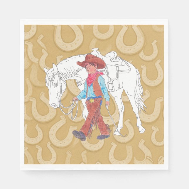 Guardanapo De Papel Napkin Cowboy e Horse Brown (Frente)