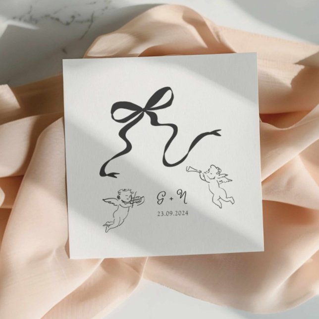 Guardanapo De Papel Napkin de Casamento de Arco Whimsical (hand drawn bow cocktail napkin cherub illustrated napkin wedding cocktail napkin)