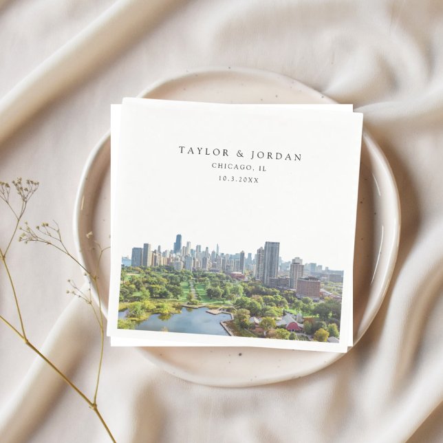 Guardanapo De Papel Napkin de Cocktail de Papel Personalizado de Casam (Chicago Wedding Custom Paper Cocktail Napkin)