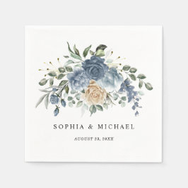 Guardanapo De Papel Napkin, Elegant Dusty Blue Floral Wedding