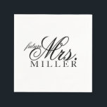 Guardanapo De Papel Napkin - future Mrs.<br><div class="desc">Simple future Mrs. Napkin for Bridal Shower,  Bachelorette Party,  easily customizable with your future name. Change background and/or text colors to suit your needs. Name as shown is double spaced use single space or decrease text size to stay inside text safe region.</div>