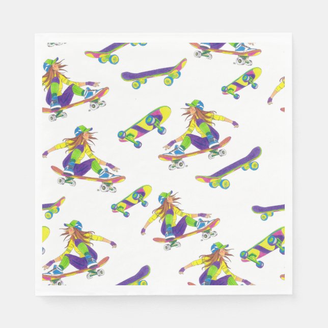 Guardanapo De Papel Napkin Girl Skateboarder (Frente)