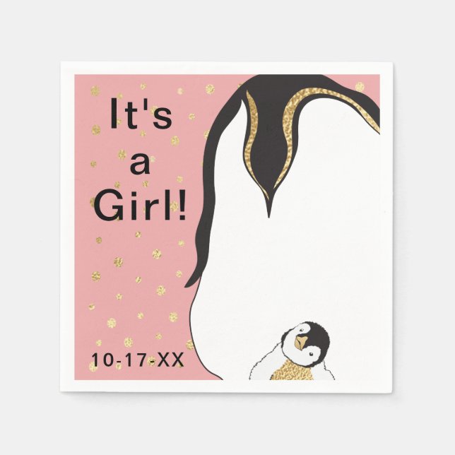 Guardanapo De Papel Napkin Padrão do chá de fraldas "Pinguim Dourado/R (Frente)