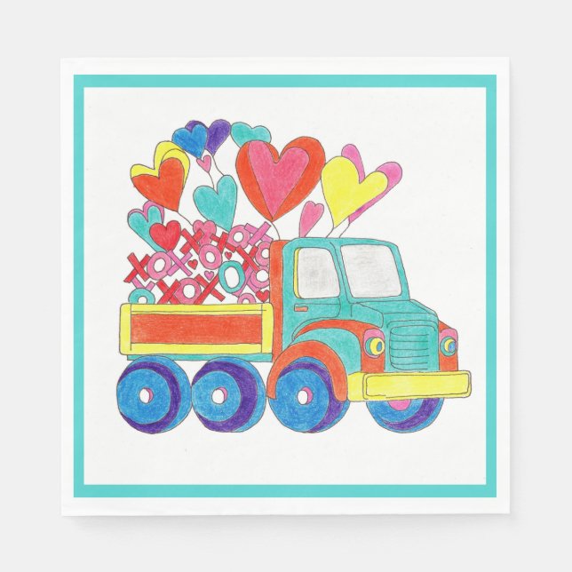Guardanapo De Papel Napkin Truck Hearts (Frente)