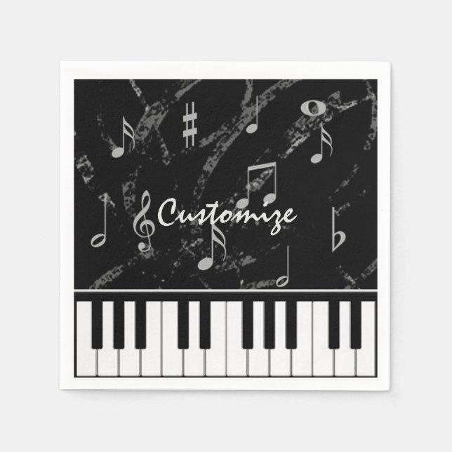 Guardanapo De Papel Napkins Personalizado para Piano Negro e Branco (Frente)
