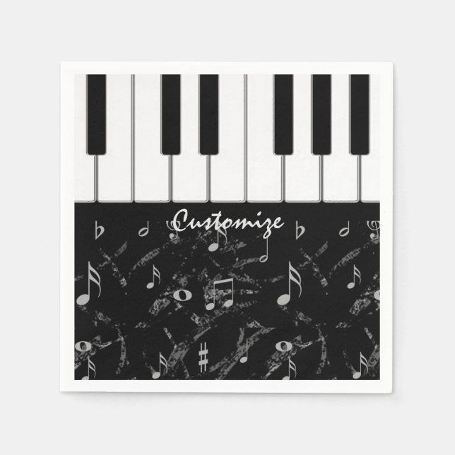 Guardanapo De Papel Napkins Personalizado para Piano Negro e Branco (Frente)