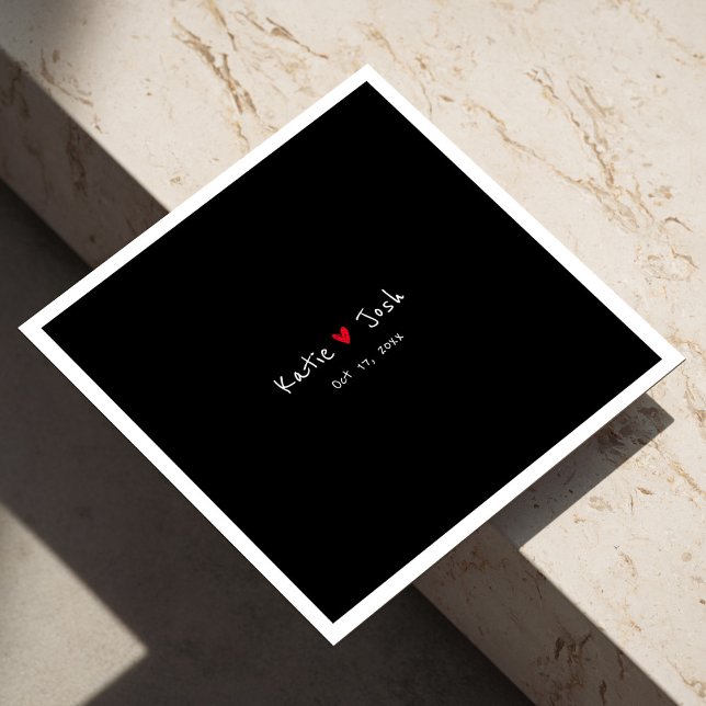 Guardanapo De Papel Napkins Preto com Nomes Manuscritos (Black Wedding Napkins with Handwritten Names)