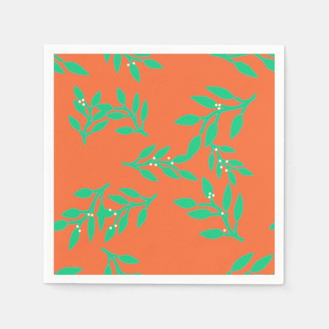 Guardanapo De Papel Nápoles com Berries e Folhas em Laranja (Frente)