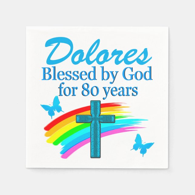 GUARDANAPO DE PAPEL NÁQUINAS DE ANIVERSÁRIO DE 80 PERSONALIZADAS AZUIS (Frente)