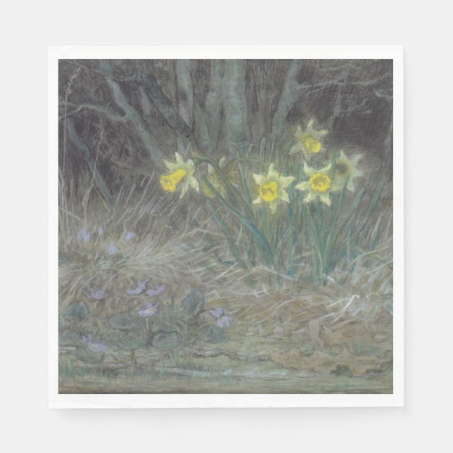 Guardanapo De Papel Narcissus Flowers and Violets (por Millet) (Frente)