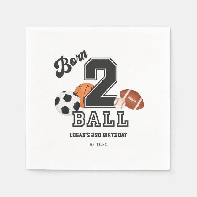 Guardanapo De Papel Nascer 2 Ball Sport Theme Boy Second Festa de aniv (Frente)