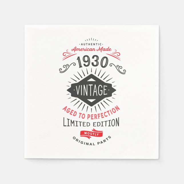 Guardanapo De Papel Nascer de aniversário de 90 em 1930 (Frente)