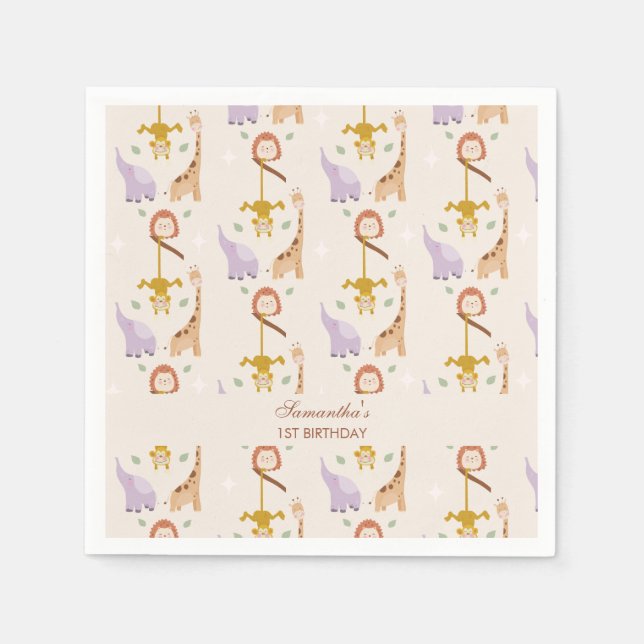 Guardanapo De Papel Nascimento de Animais Safari Selvagens Modernas e  (Frente)