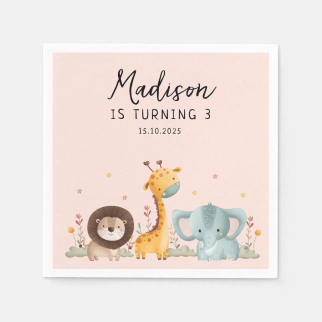 Guardanapo De Papel Nascimento de Animais Selvagens de Festa Menina (Frente)