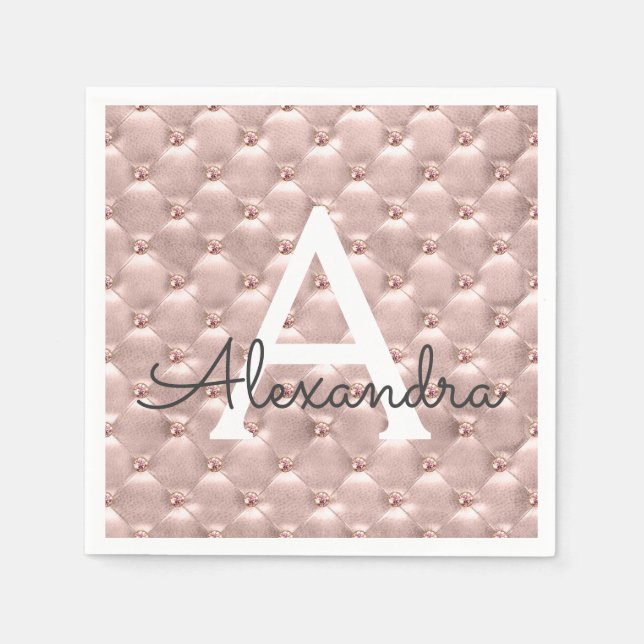 Guardanapo De Papel Nascimento do Monograma Clássico Dourado Rosa Rosa (Frente)